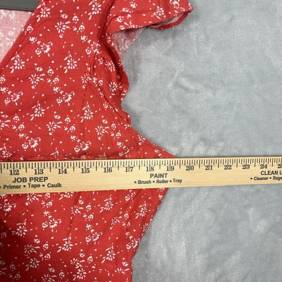 Universal Thread Red Floral Summer Midi Dress M Ruched Pockets Cottagecore Boho - Picture 4 of 11